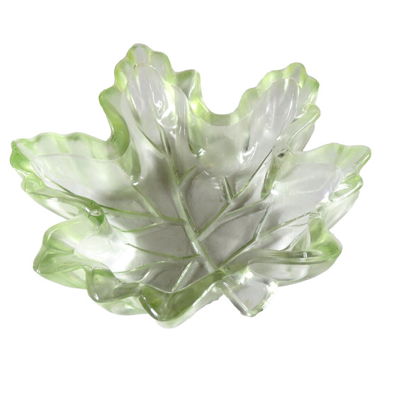 Glass Candy Dish Maple Leaf Green Transparent Heavy 5 x 6 inch Fall Leaves - Picture 5 of 8